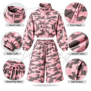 Customized <b>Women</b> Cropped Windbreaker Set Lightweight <b>Long</b> Sleeve Jacket High Waist <b>Long</b> <b>Shorts</b> Streetwear Casual Windbreaker Set - Product Image 5