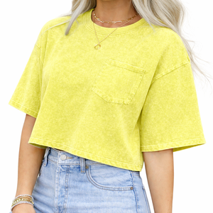 เสื้อยืดผู้หญิงผ้าฝ้ายเฟรนช์เทอร์รี่แบบลำลอง ตกแต่งด้วยลูกปัดและโลโก้แบบสั่งทำพิเศษ ผลิตโดย OEM ผ่านกระบวนการ Acid Wash พร้อมกระเป๋าเสื้อ หนานุ่ม คุณภาพดี - Product Image 6