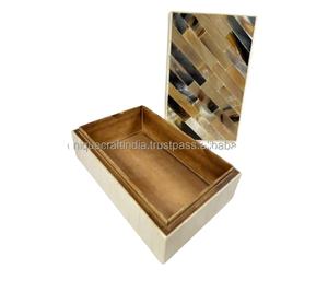 Caja de almacenamiento de recuerdo de MDF de 6x4 pulgadas hecha a mano de lujo con incrustaciones de cuerno elegante organizador de joyas para decoración del hogar y regalos - Product Image 6