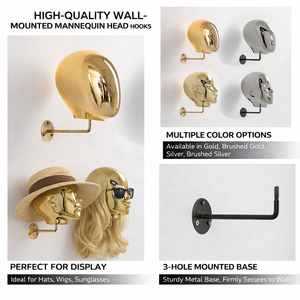 Silver Luxury Eco-Friendly Washable for Custom Gold Chrome Freestanding Pre-Assembled Mannequin Head Hat <b>Display</b> <b>Rack</b> Carton - Product Image 2