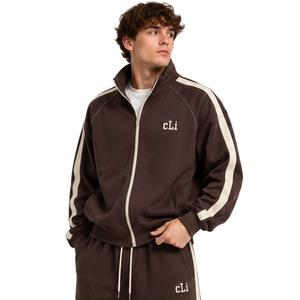 Vêtements de sport haut de gamme pour hommes : Veste zippée oversize, sweats à capuche à rayures personnalisées, ensembles en coton épais, joggers à jambe large, style vintage - Product Image 2
