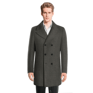 High Quality <b>Men's</b> <b>Pea</b> <b>Coat</b> Gray Color Double Breast Button Closure <b>Men's</b> Wool Jacket Slim Fit Thick Winter Windproof <b>Pea</b> <b>Coat</b> - Product Image 2