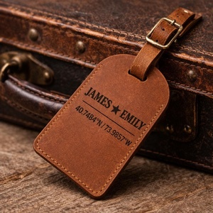 Personalized Genuine Leather Luggage <b>Tags</b> Privacy Cover Bag <b>Tags</b> Custom Logo Travel Suitcase Labels Low LMP-0216 - Product Image 3