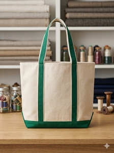 Medium Canvas <b>Tote</b> <b>Bag</b> with <b>Zipper</b> Closure Green Shoulder Strap Reinforced Bottom for Grocery Shopping - Product Image 4