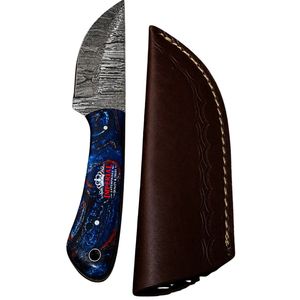 Cuchillo de Caza de Hoja Fija de Damasco con Mango de Resina con Remolinos Azules Profundos y Rojos, Forjado a Mano, para Camping y Supervivencia, OEM - Product Image 1