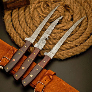 3 Pc Handmade Damascus Steel Flexible Blade Fillet <b>Knife</b> <b>Set</b> Rosewood Handles 6"/7"/8" Blade Lengths Ambidextrous Multi-Purpose - Product Image 2