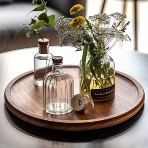 Vintage Style Round Wooden Decorative Tray Solid <b>Log</b> Serving Tray for Home, Bathroom Accessory Multifunctional Wooden Platter - Product Image 1