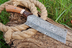 Custom Handmade Damascus Steel Chef Cleaver Knife 7" Full Tang Fixed Blade Ambidextrous Raindrop Surface Kitchen Chopper W/Wood - Product Image 3