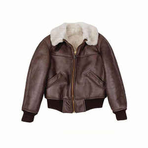 <b>Men</b> Brown Genuine Leather <b>Sherpa</b> Lined Bomber <b>Jacket</b> Zip Up Winter Outerwear Casual - Product Image 1