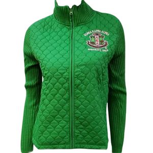 Green AKA Quilted Sweater <b>Jacket</b> Women Zip Up Knit Outerwear Casual Fashion Cardigan Warm Layered Top Stylish Apparel - Product Image 1