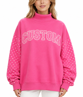 Sweat-shirt à col montant pour femme OEM, personnalisable avec logo appliqué et broderie, en molleton de coton, épaules tombantes, style preppy, streetwear universitaire