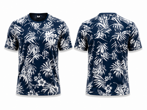 Camiseta de Manga Corta para Hombre, Azul Marino, Estampado Floral, Corte Regular, Cuello Redondo, Estilo Casual, 100% Poliéster, Tejido Transpirable - Product Image 1