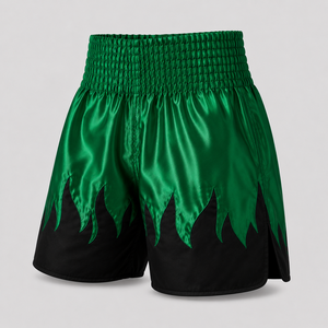Pantalones Cortos de Boxeo de Satén Verde con Borde Flameado para Mujer, Ropa de Artes Marciales, Corte Regular, Talla Adulto, Precio al por Mayor, Diseño Personalizado OEM - Product Image 5
