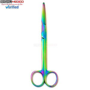 กรรไกรผ่าตัดแบบแมนนวล พรีเมียม เหล็กกล้าไร้สนิมเยอรมัน ใบมีดตรง 6.75 นิ้ว ปลายทู่ เคลือบไทเทเนียมสีรุ้ง คุณภาพสูง - Product Image 5