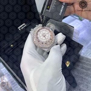 Charm Jewels Luxury Stainless Steel <b>Watch</b> <b>Diamond</b> Encrusted Analog Quartz 43mm Round Case Rubber Band Unisex - Product Image 2