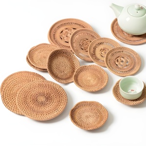 Rattan <b>trivet</b> for teacups natural hand weave coaster combo wood coasters for drink cup holder - Product Image 1