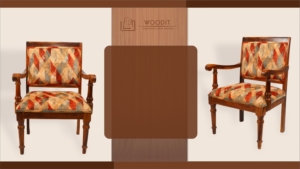 Traditional Colonial Style Armchair Solid Wooden With Multicolor Diamond Geometric Pattern Fabric Upholstered Living Room Chairs - Product Image 3