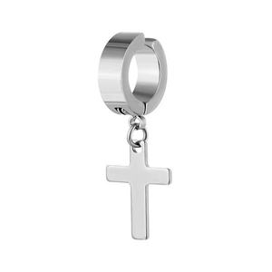 Cruz de acero inoxidable <span class=keywords><strong>sin</strong></span> agujeros para los oídos para hombres <span class=keywords><strong>sin</strong></span> clip de <span class=keywords><strong>oreja</strong></span> perforado Hip Hop Punk Ear Rings - Product Image 6