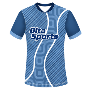 Ensemble short et maillot de rugby bleu acier et blanc, manches courtes, col en V, motif géométrique, uniforme d'équipe personnalisé, respirant, pour entraînement sportif - Product Image 3