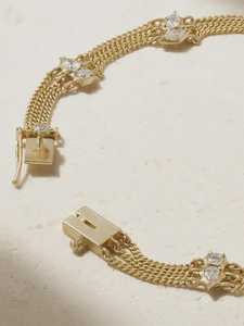 Bracelet chaîne à maillons gourmette à 3 rangs, diamants de laboratoire multi-tailles (rond, poire, marquise) sertis à griffes, or 14K, 6,5 pouces, style vintage - Product Image 3