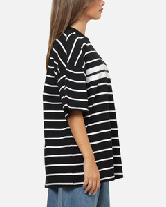 T-shirt rayé noir surdimensionné pour femmes, fabriqué au Pakistan, matière de qualité supérieure, coupe décontractée, coton doux, vêtements décontractés - Product Image 5