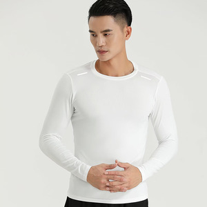 Men's Slim Fit Long Sleeve Compression <b>Shirt</b> Solid Color Quick Dry O-Neck Sporty Knitted <b>Polyester</b> <b>T</b>-<b>Shirt</b> Best Price - Product Image 2