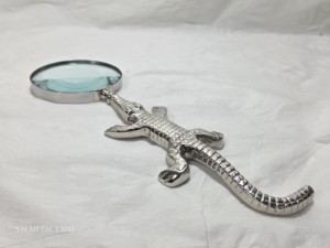 Silver Crocodile Magnifying Glass Handheld Animal Handle Magnifier Vintage Desktop <b>Decor</b> Luxury Gift Metal Craft Handicraft - Product Image 1