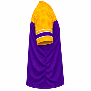 Maillot de basket violet et jaune à manches courtes, col en V, imprimé par sublimation, tissu en maille respirant, taille adulte unisexe - Product Image 2