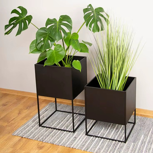Modern Square Metal <b>Plant</b> Stand Planter Set Indoor Flower Pots with Iron <b>Frame</b> Elevated Planters Black Minimalist Home Decor - Product Image 1