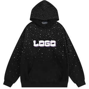 เสื้อฮู้ดดี้ผ้าฟลีซหนานุ่มทรงโอเวอร์ไซส์สำหรับทุกเพศ ผลิตจากผ้าฝ้าย 100% ปักลายโลโก้ด้วยคริสตัลแก้ว  บริการรับผลิตแบบ OEM/ODM - Product Image 3