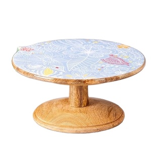 Top Trending Round Wooden Cake Serving Cup Fiesta de cumpleaños Celebración Esmalte Impreso Cake Server Stand - Product Image 4