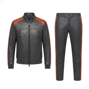 Conjunto Deportivo Informal de Cuero con Chaqueta y Pantalones Coordinados Diseñado para Hombres, Viajes y Moda al Aire Libre - Product Image 1