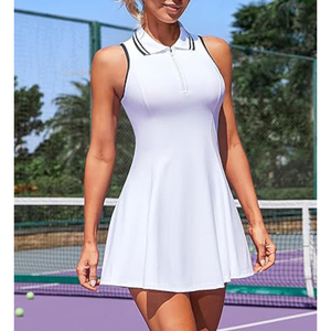 <b>Women</b> Sleeveless Polo Collar Golf Dress White Solid Color Zipper Closure Sporty Style Quick Dry Knitted Fabric - Product Image 6