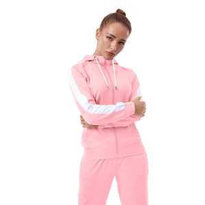 Ensemble de survêtement pour femmes, 2 pièces, hiver, court, uni, rose clair avec bande latérale blanche, veste zippée et pantalon, vêtements de sport décontractés - Product Image 5