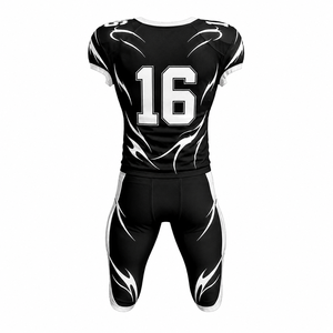 Uniforme de Fútbol Americano Personalizado para Hombre, Negro y Blanco, Impresión por Sublimación, Conjunto de Pantalones y Camiseta de Poliéster Transpirable, Número 16 - Product Image 3