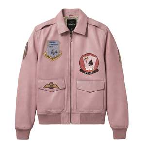 Blouson aviateur en cuir véritable rose pour homme Avirex, en peau d'agneau, style américain, broderie, support OEM - Product Image 1