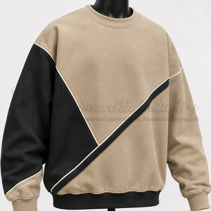 Sudadera Personalizada para Hombre, Color Beige y Negro, Cuello Redondo, Paneles en Contraste, Sudadera de Forro Polar, Estilo Urbano - Product Image 6