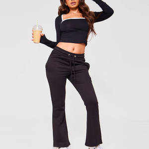 Pantalones de chándal acampanados personalizados para mujer, de talle alto, elásticos, para yoga, de pierna ancha, joggers, ropa casual para estar en casa, fabricante OEM - Product Image 1