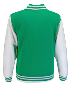 Plain Green Wool Canvas Stand Collar Custom Varsity Baseball <b>Jacket</b> for <b>Men</b> with <b>White</b> Sleeves - Product Image 6