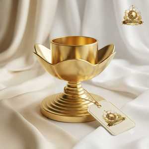 Gold Metal Pillar <b>Candle</b> Stand Lotus Cup Design <b>Tealight</b> <b>Candle</b> <b>Holder</b> Modern Tabletop <b>Candle</b> Display Stand - Product Image 1