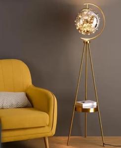 Modern Brass Floor Lamp Crystal Globe Shade Adjustable Height LED Warm <b>Light</b> Residential Use - Product Image 2