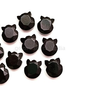 Pierre précieuse en onyx noir naturel, sculptée à la main en forme de visage de chat, 12 mm, facettée, pour la fabrication de bijoux, vente en gros, fournitures en vrac - Product Image 2