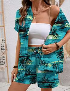 ชุดเซ็ตฤดูร้อนเอวสูง ดีไซน์ขอบเอวยางยืด ผ้าฝ้ายผสมโพลีเอสเตอร์ กางเกงขาสั้นทรง Biker สำหรับผู้หญิง ชุดสองชิ้น - Product Image 2