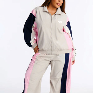 Trendy Pink Custom Women's Color <b>Block</b> Tracksuit Waterproof Windbreaker Windproof Set Lightweight Woven Activewear OEM Hoodies - Product Image 1