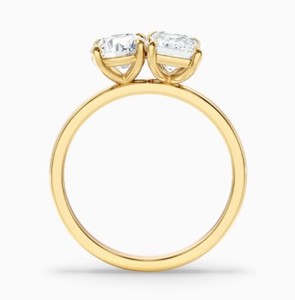 Round and <b>Emerald</b> Cut Moissanite <b>Ring</b> 925 Sterling <b>Silver</b> Yellow Gold Plated Two Stone Engagement <b>Ring</b> Dainty Wedding Jewelry - Product Image 4