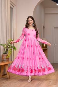 Tissu organza léger et doux, imprimé floral et dentelle magnifique au col - Product Image 3