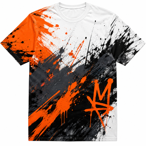 T-shirt pour homme imprimé par sublimation, orange, noir, blanc, séchage rapide, polyester, t-shirt de sport, design de logo sur le devant - Product Image 1