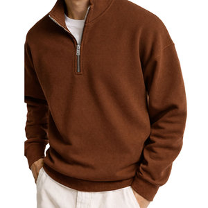 Vente directe usine – Sweat-shirt polaire personnalisé à quart de zip, noir uni, col montant, coupe classique, tricoté, pour l'automne - Product Image 2