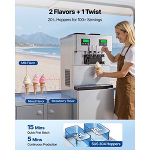 Máquina Comercial de Helado Suave con Rendimiento de 34-44L/H, Compresor Doble, 2 Tolvas de 10L, Independiente para Hoteles - Product Image 5