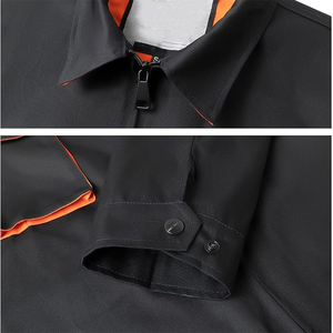 Summer Work <b>Clothes</b> Breathable Polyester Mechanic Electrician Workwear Black Cotton Orange Trim Resistant Mechanic Uniform - Product Image 5